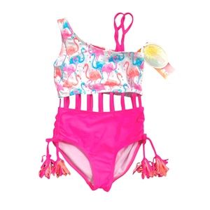 NWT Kate Mack Pink Flamingo One Piece Cutout Swimsuit 6